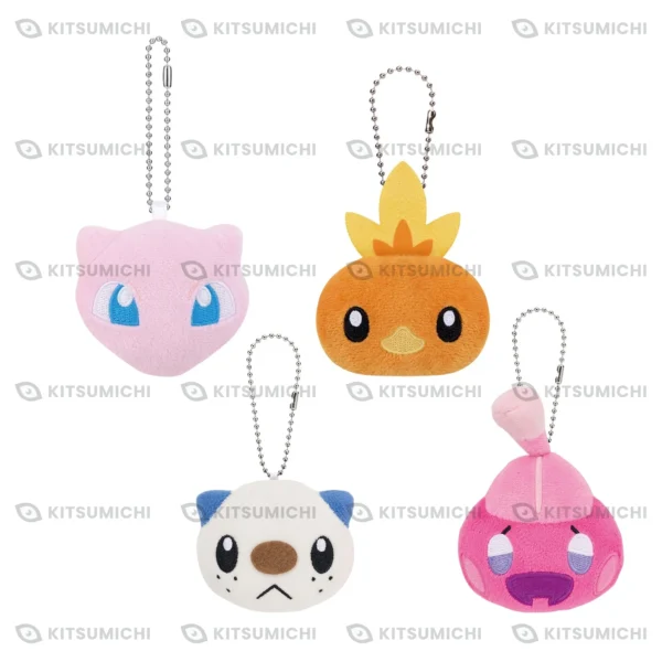 Pokémon – Llaveros de Peluche con Forma de Rostro de Mew, Torchic, Oshawott y Tinkatink