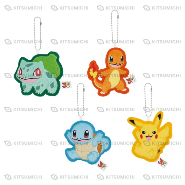 Pokémon – Llaveros de Parches Bordados de Bulbasaur, Charmander, Squirtle y Pikachu ~30.º Aniversario~